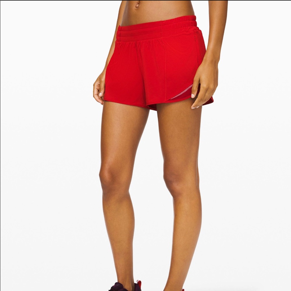 red Lululemon shorts